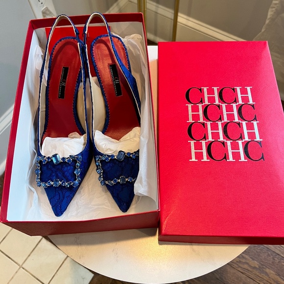 Carolina Herrera Shoes - CH Carolina Herrera Blue Lace Embellished Slingback Sandals